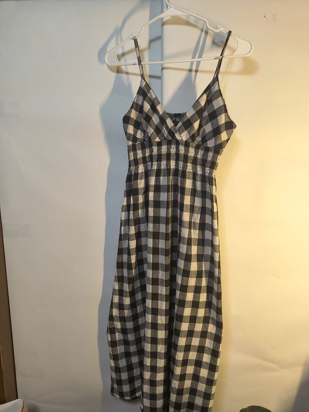 Dots Black White Gingham Cotton Sundress Smocked Waist Women’s Medium
